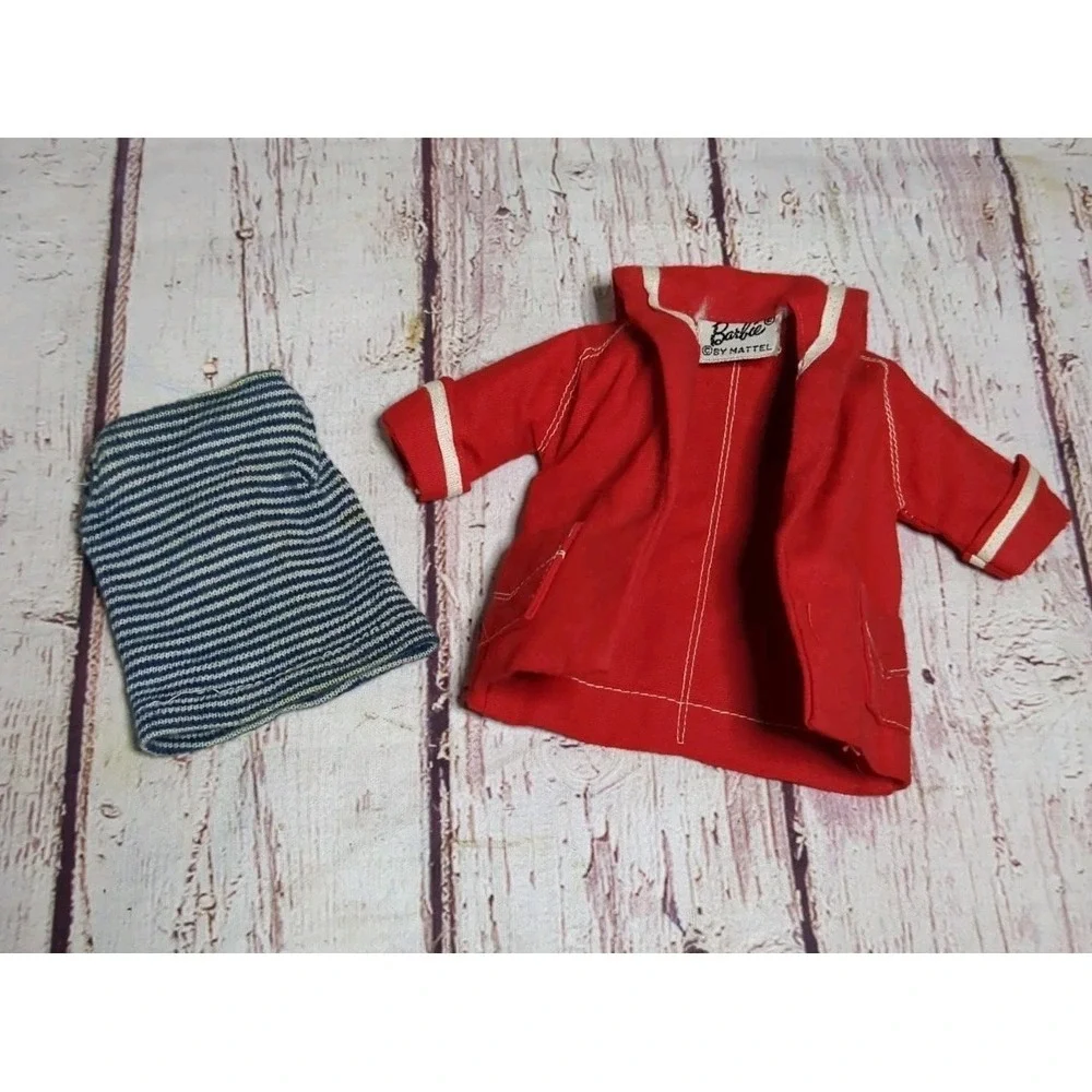 Vintage Barbie #963 RESORT SET  Navy Blue & White‎ Striped Top Red Jacket